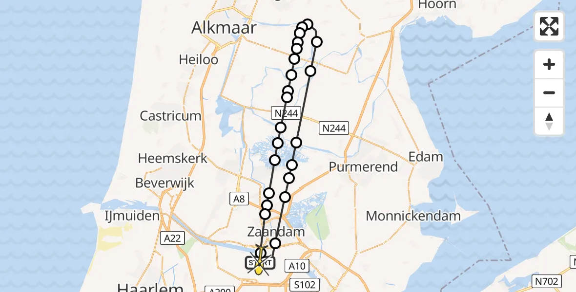 Routekaart van de vlucht: Lifeliner 1 naar Amsterdam Heliport, Kompasweg