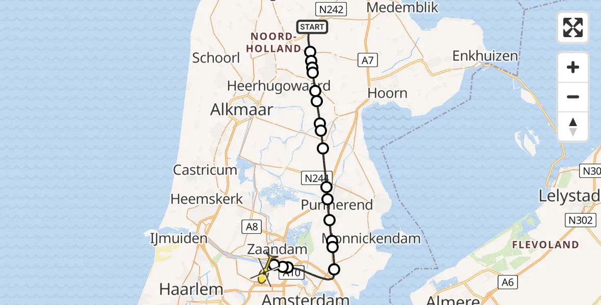 Routekaart van de vlucht: Lifeliner 1 naar Amsterdam Heliport, Paadje