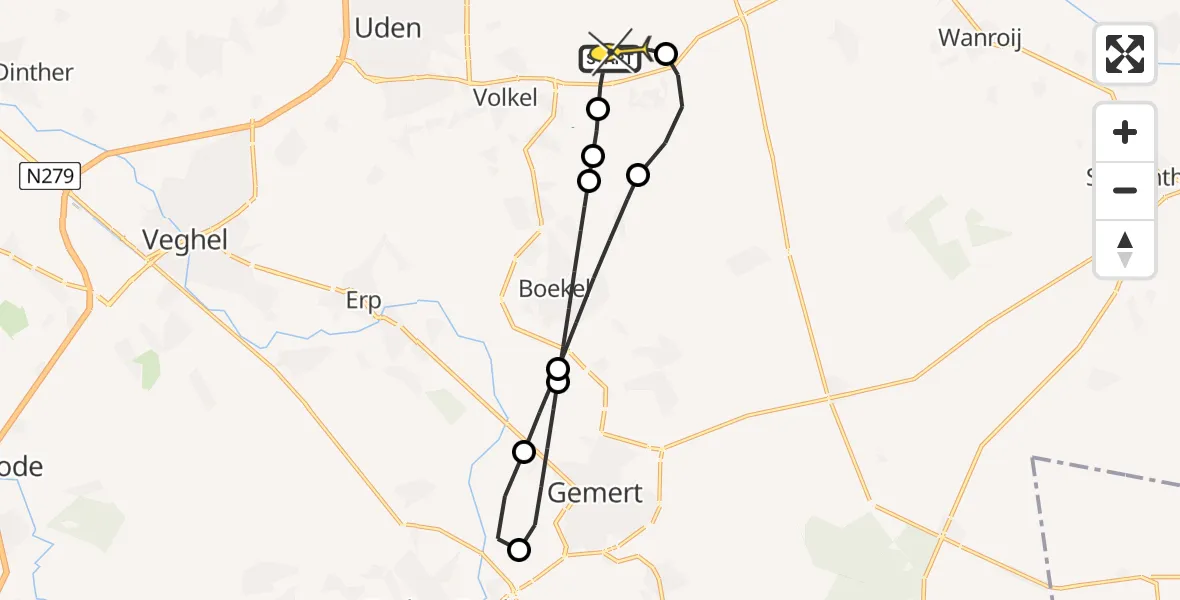 Routekaart van de vlucht: Lifeliner 3 naar Vliegbasis Volkel, Vogelstraat