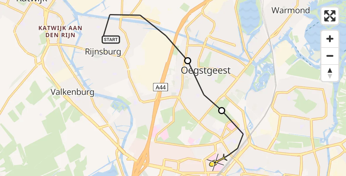 Routekaart van de vlucht: Lifeliner 2 naar Leiden, Vinkenweg