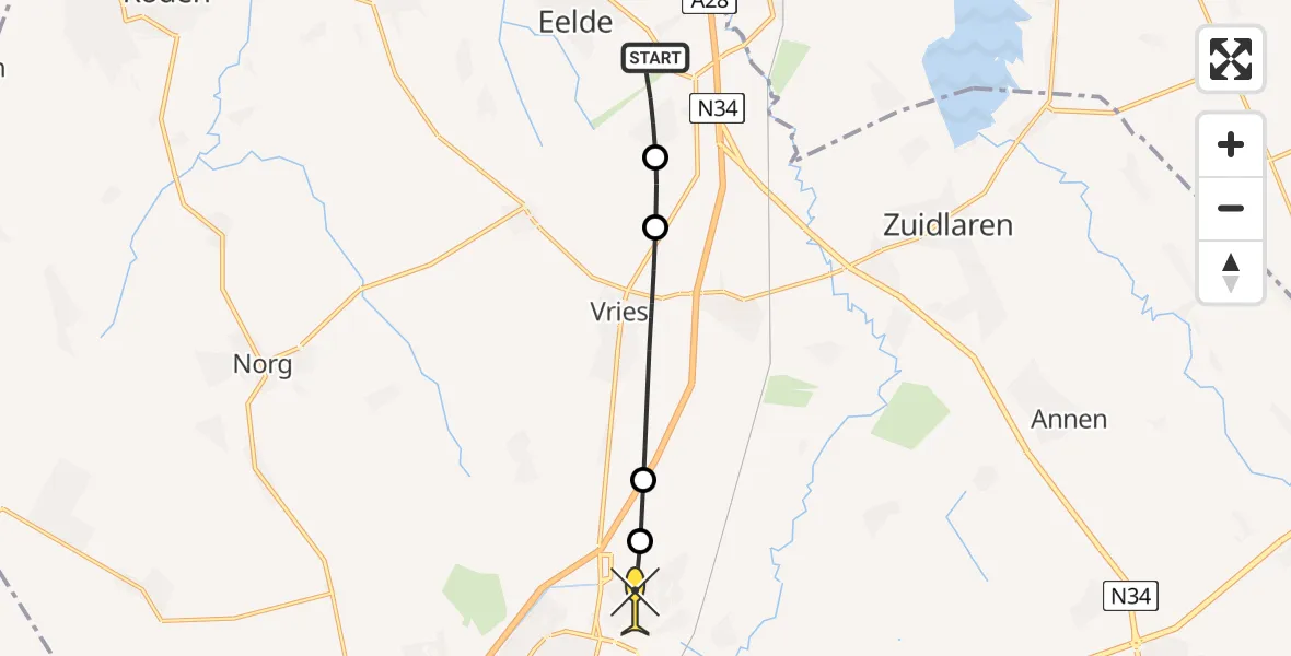 Routekaart van de vlucht: Lifeliner 4 naar Assen, Bolhuisgat