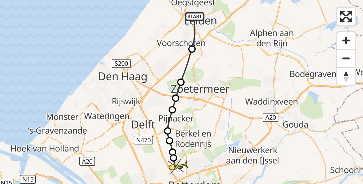Routekaart van de vlucht: Lifeliner 2 naar Rotterdam The Hague Airport, Schrijverspark