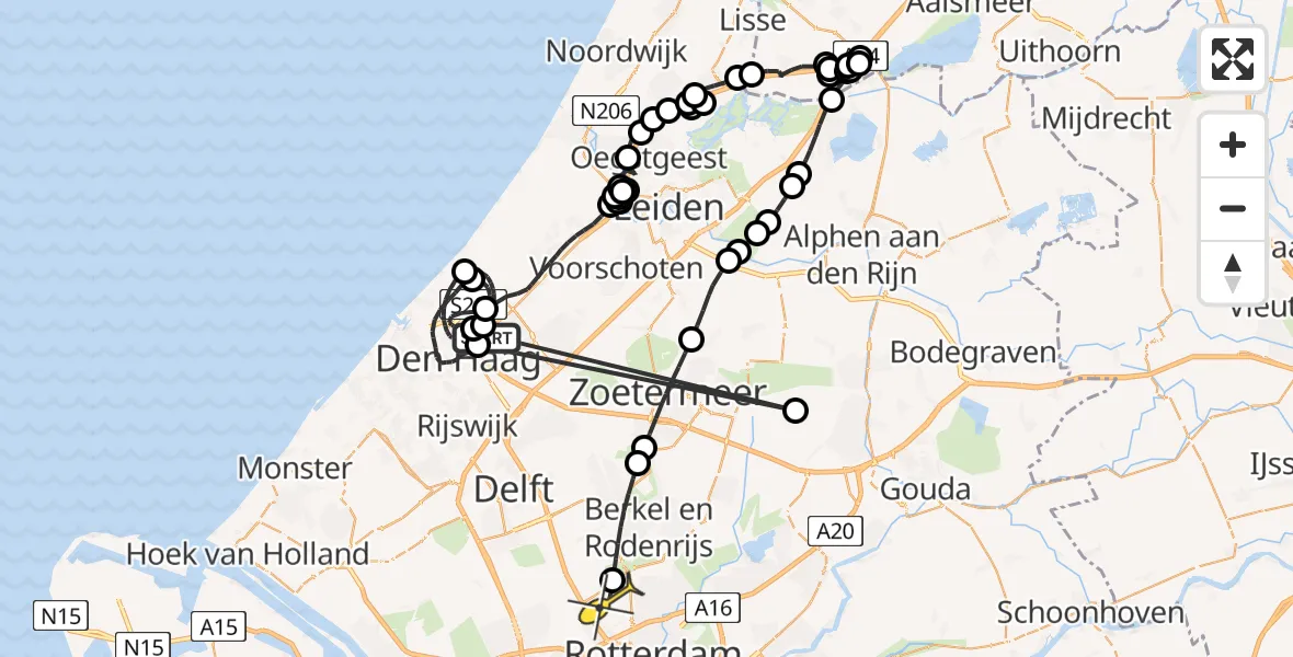 Routekaart van de vlucht: Politieheli naar Rotterdam The Hague Airport, Middelweg
