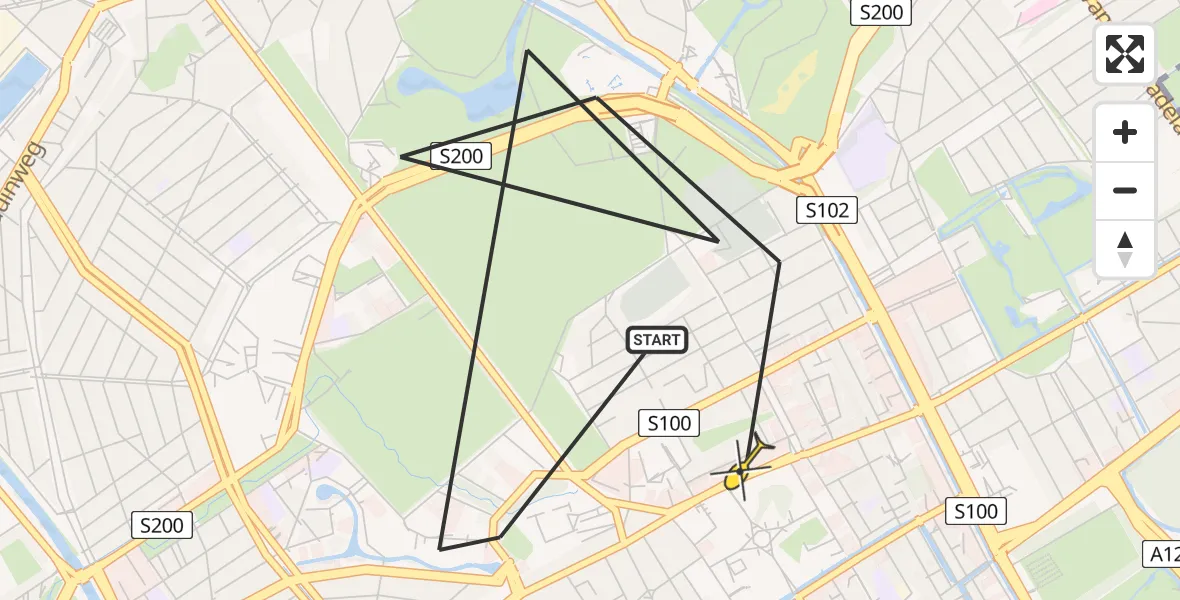 Routekaart van de vlucht: Politieheli naar Den Haag, Tobias Asserlaan