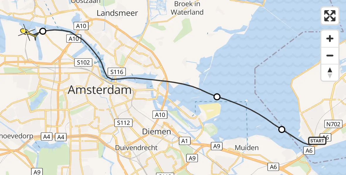 Routekaart van de vlucht: Lifeliner 1 naar Amsterdam Heliport, Almeerderstrand
