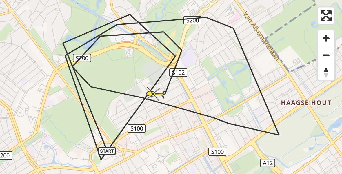 Routekaart van de vlucht: Politiehelikopter naar Den Haag, Dwarsweg