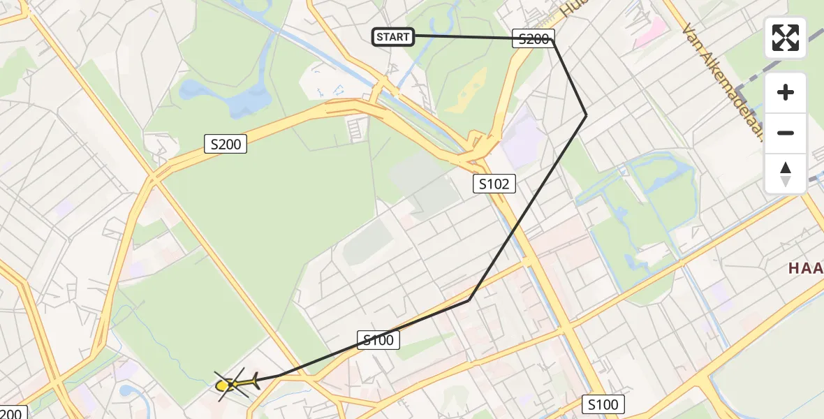 Routekaart van de vlucht: Politiehelikopter naar Den Haag, Van Nijenrodestraat