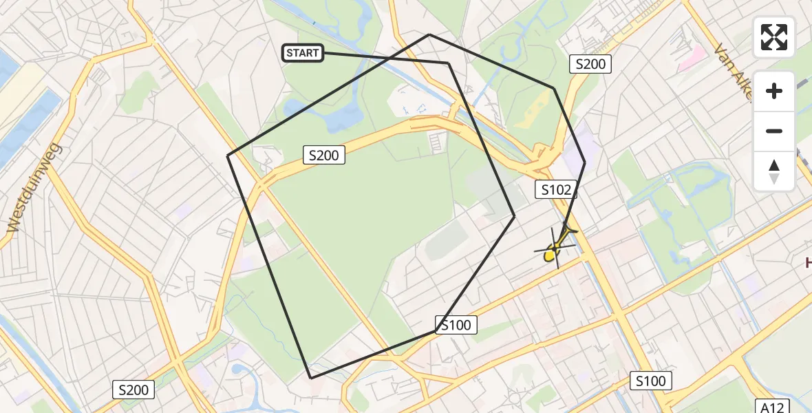 Routekaart van de vlucht: Politieheli naar Den Haag, Batjanstraat