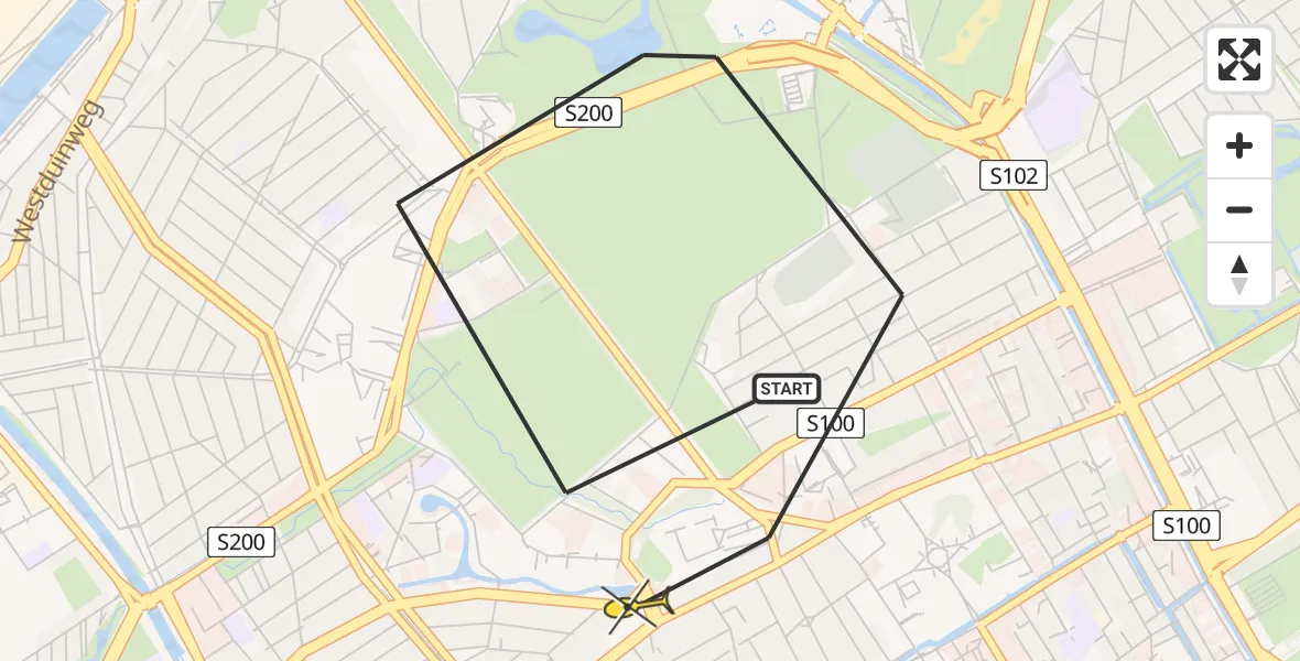 Routekaart van de vlucht: Politiehelikopter naar Den Haag, Ten Vijverpad