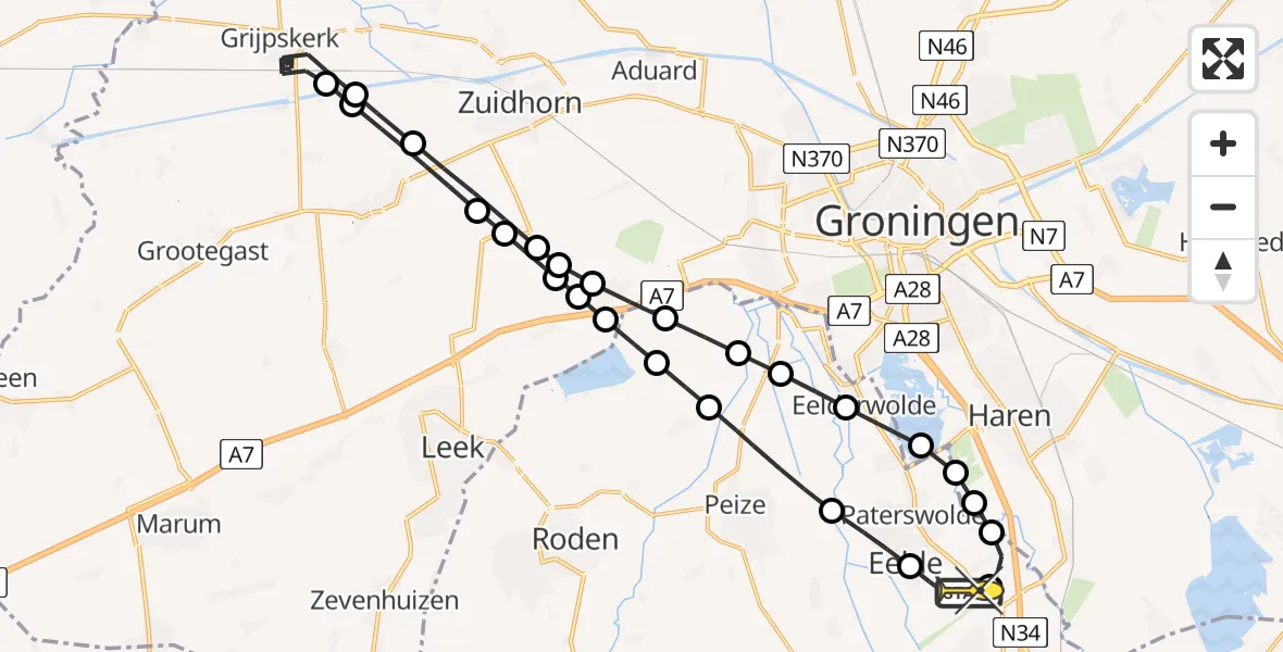Routekaart van de vlucht: Lifeliner 4 naar Groningen Airport Eelde, Eskampenweg