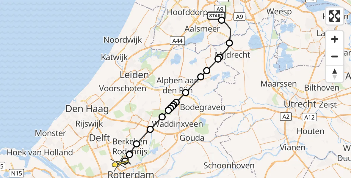 Routekaart van de vlucht: Politieheli naar Rotterdam The Hague Airport, Ockenburgh