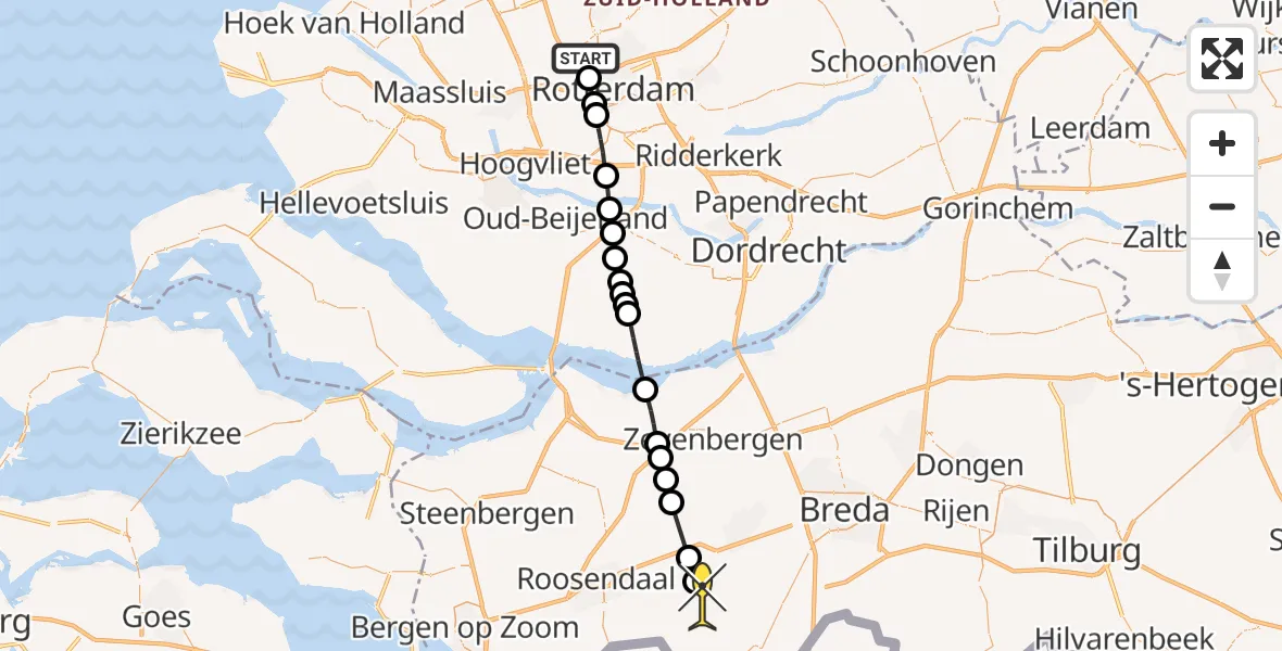 Routekaart van de vlucht: Lifeliner 2 naar Sprundel, Ypenburgstraat