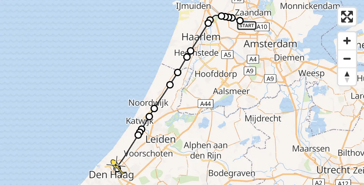 Routekaart van de vlucht: Lifeliner 1 naar Den Haag, Siciliëweg