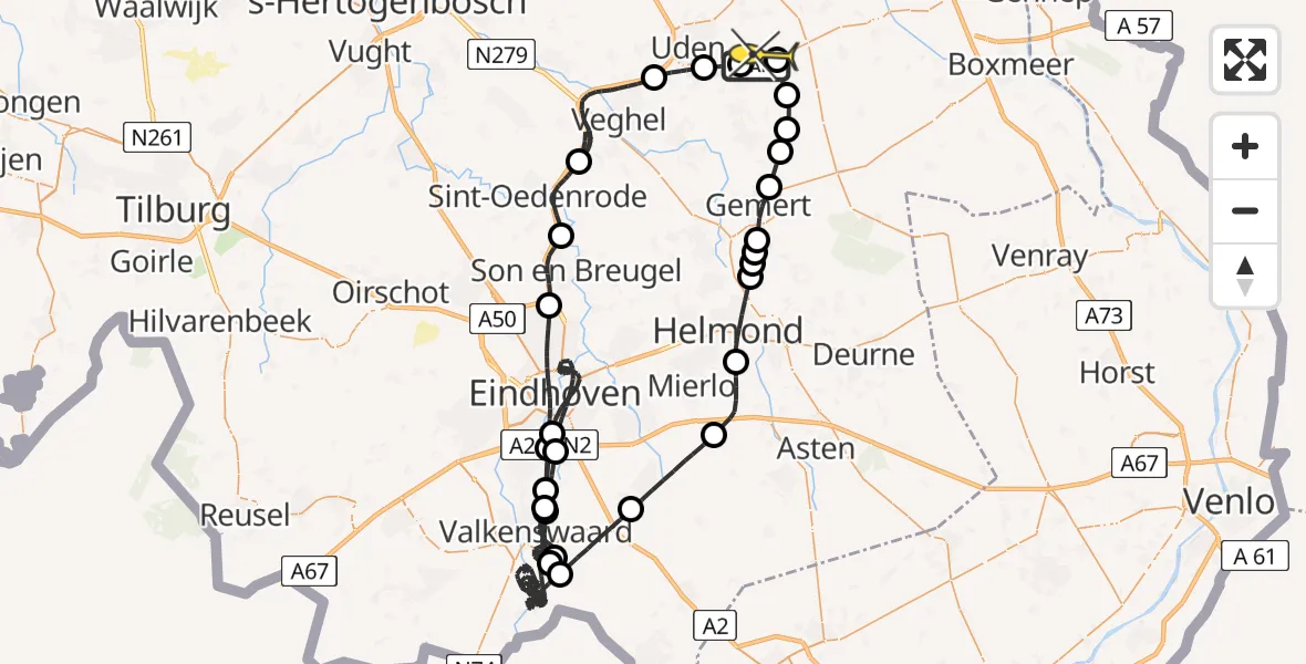 Routekaart van de vlucht: Politieheli naar Vliegbasis Volkel, Berkenweg