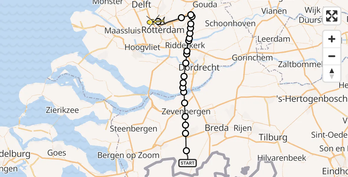 Routekaart van de vlucht: Lifeliner 2 naar Rotterdam The Hague Airport, Professor H. van der Hoevenstraat