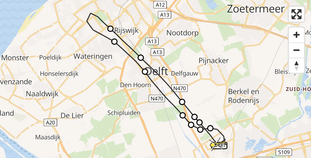 Routekaart van de vlucht: Lifeliner 2 naar Rotterdam The Hague Airport, Brandenburgbaan