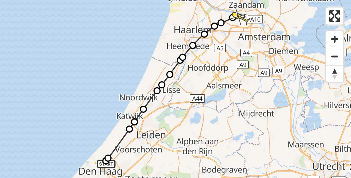 Routekaart van de vlucht: Lifeliner 1 naar Amsterdam Heliport, Groenendaal