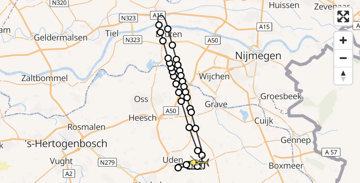 Routekaart van de vlucht: Lifeliner 3 naar Vliegbasis Volkel, Nieuwstraat