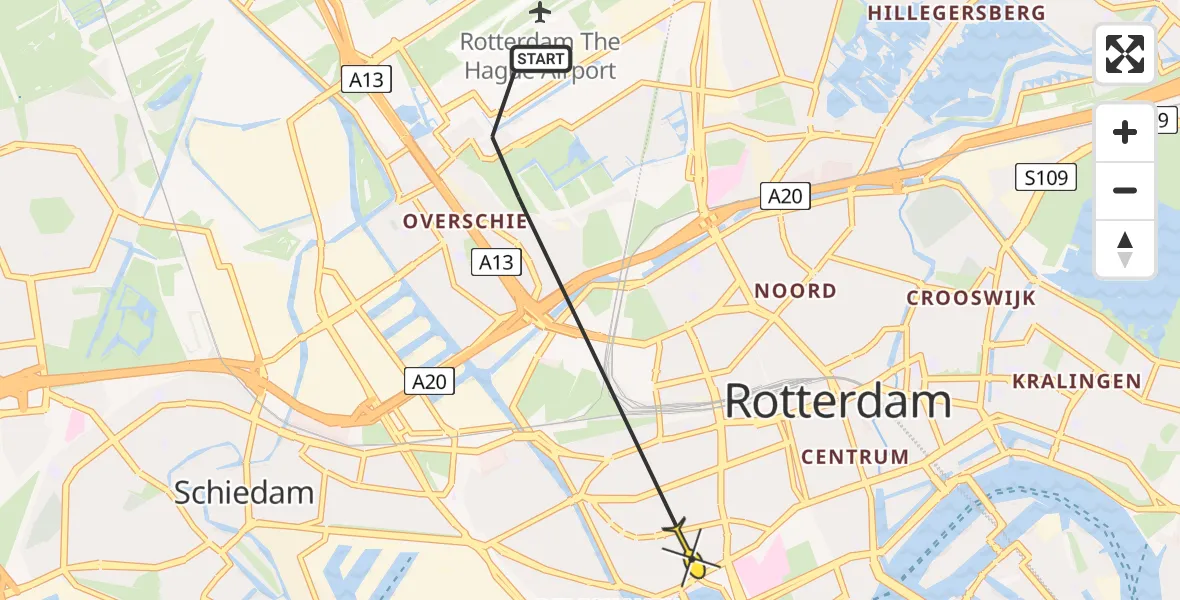 Routekaart van de vlucht: Politieheli naar Erasmus MC, De IJskelder