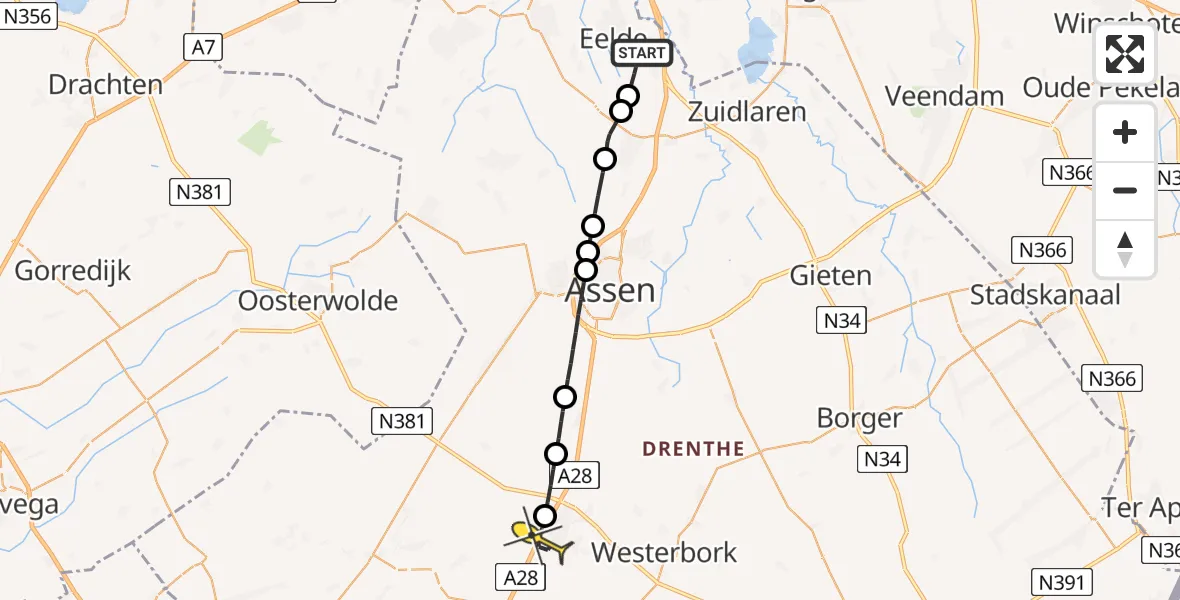 Routekaart van de vlucht: Lifeliner 4 naar Beilen, Moespot