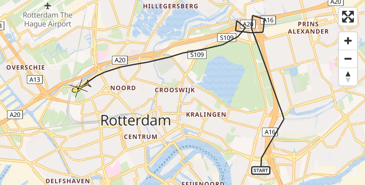 Routekaart van de vlucht: Politieheli naar Rotterdam, Hoofdweg