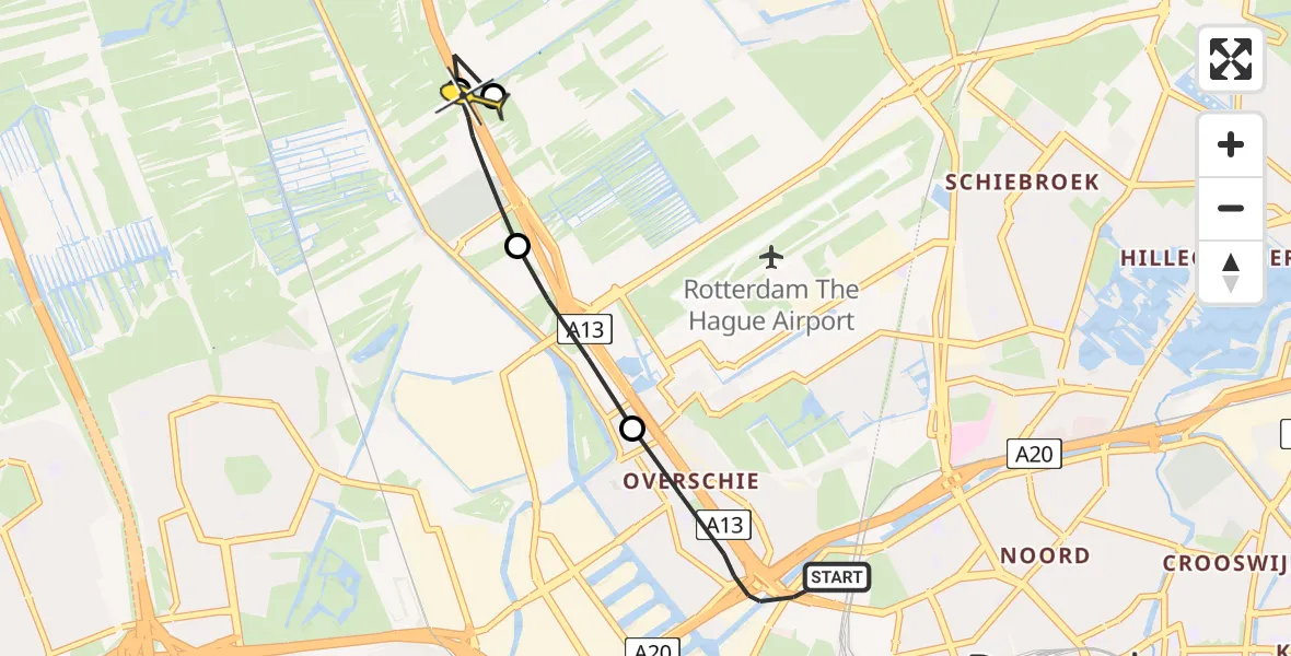 Routekaart van de vlucht: Politiehelikopter naar Rotterdam, Oranjestraat