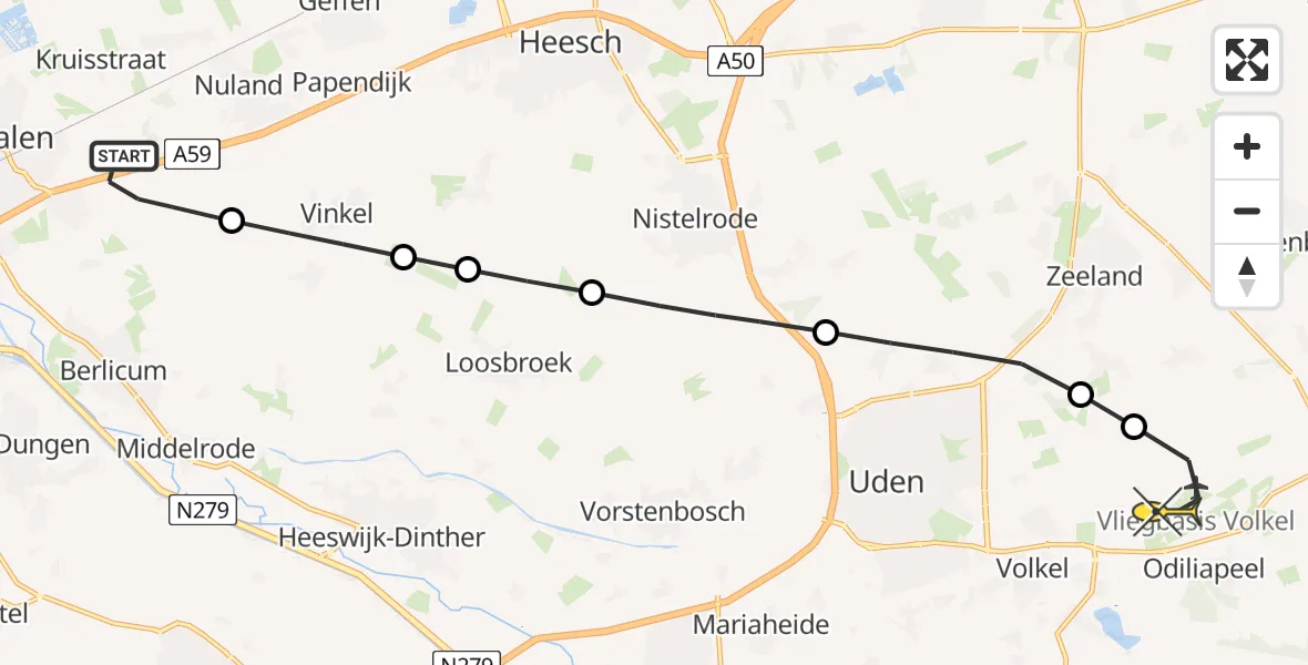 Routekaart van de vlucht: Lifeliner 3 naar Vliegbasis Volkel, Het Vinkel