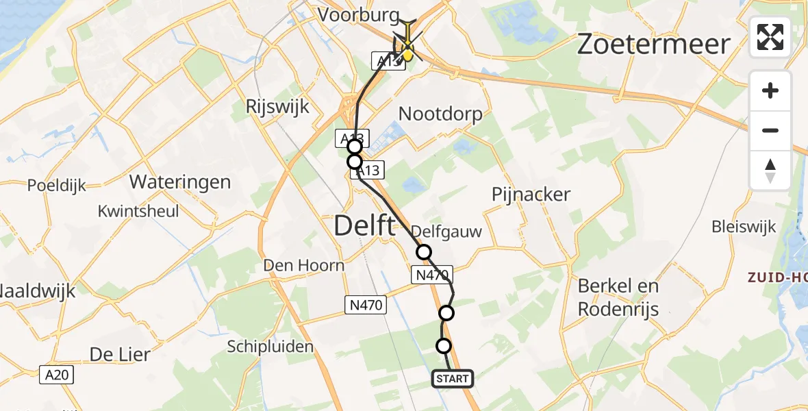 Routekaart van de vlucht: Politiehelikopter naar Den Haag, Ruyvensemolensloot