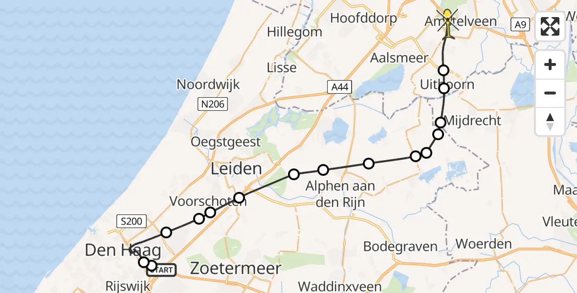 Routekaart van de vlucht: Politieheli naar Amstelveen, Overburgkade