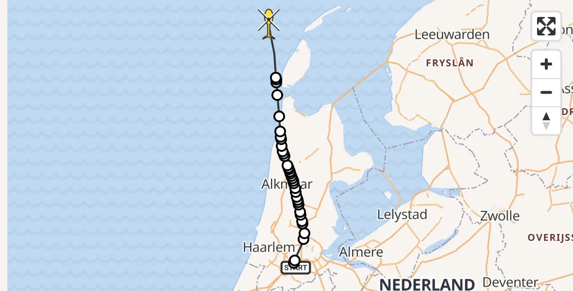 Vluchtroute Politiehelikopter van Schiphol naar 