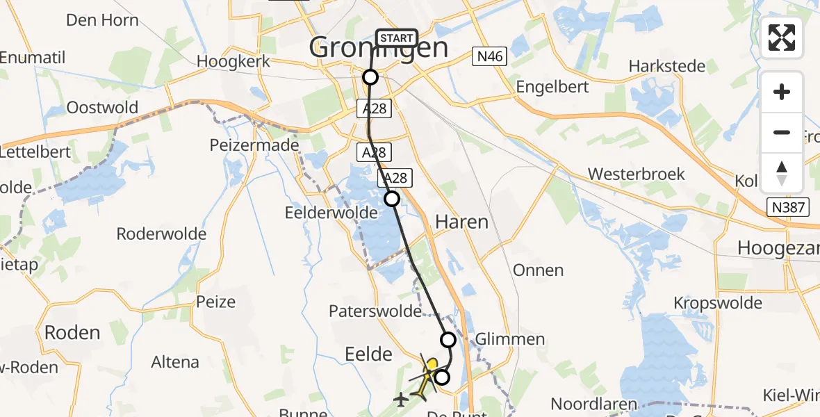 Routekaart van de vlucht: Lifeliner 4 naar Groningen Airport Eelde, Stadsbalkon