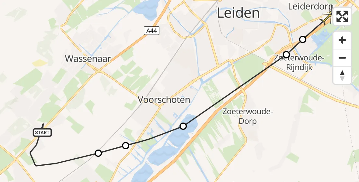 Routekaart van de vlucht: Politiehelikopter naar Leiderdorp, Louisestraat