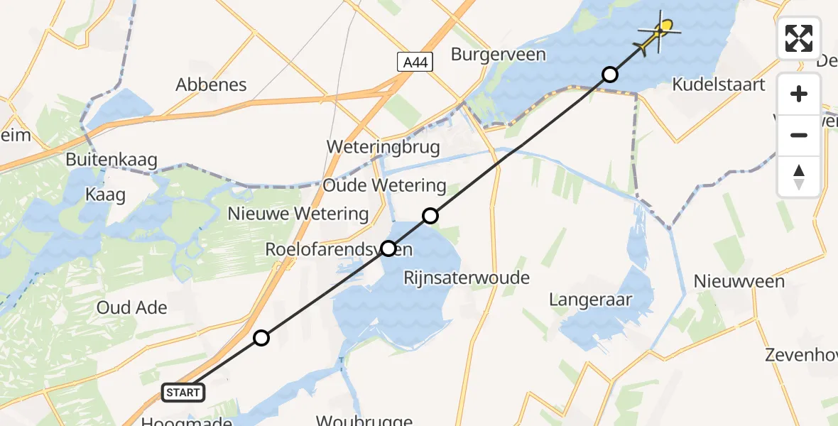 Routekaart van de vlucht: Politiehelikopter naar Kudelstaart, Geestweg