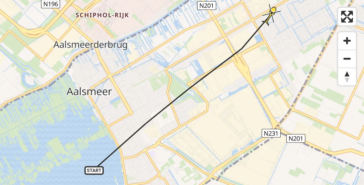 Routekaart van de vlucht: Politiehelikopter naar Aalsmeer, Anjerlaan