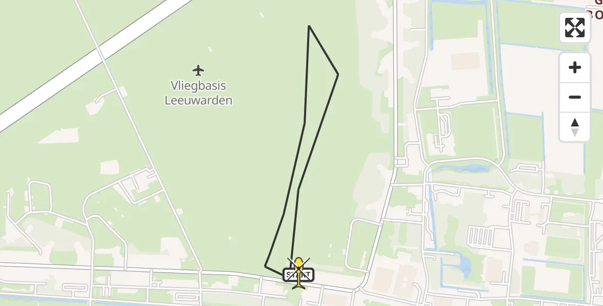 Routekaart van de vlucht: Ambulancehelikopter naar Vliegbasis Leeuwarden, Keegsdijkje