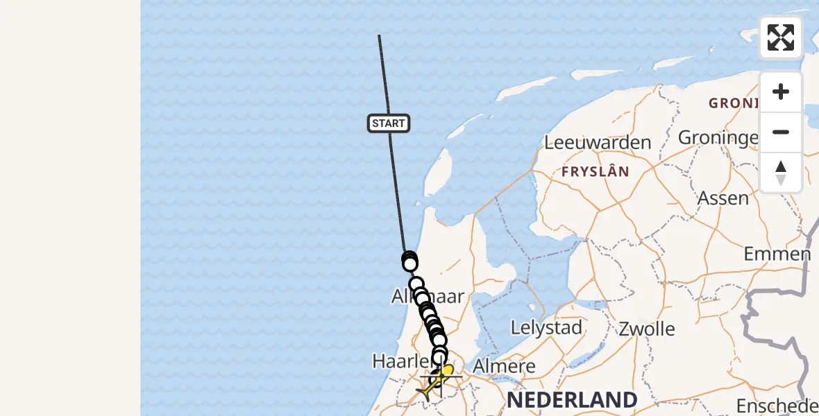 Vluchtroute Politiehelikopter van  naar Schiphol
