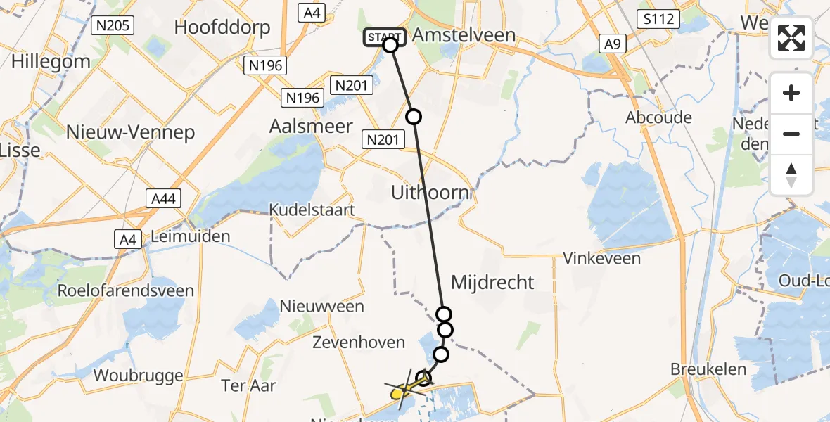 Routekaart van de vlucht: Politieheli naar Noorden, Noorddammerweg