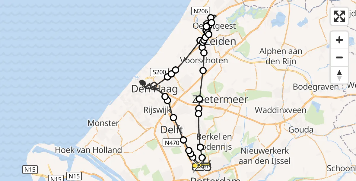 Vluchtroute Politiehelikopter van Rotterdam The Hague Airport naar Rotterdam The Hague Airport