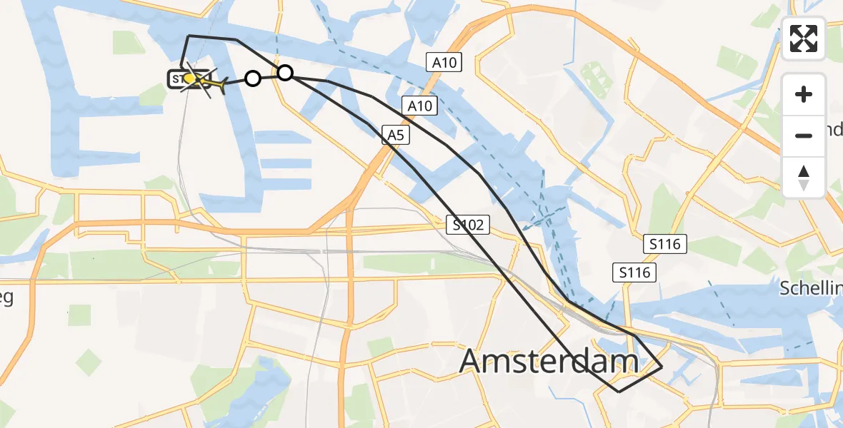 Routekaart van de vlucht: Lifeliner 1 naar Amsterdam Heliport, Belangenvereniging tuinders Zaanderhorn