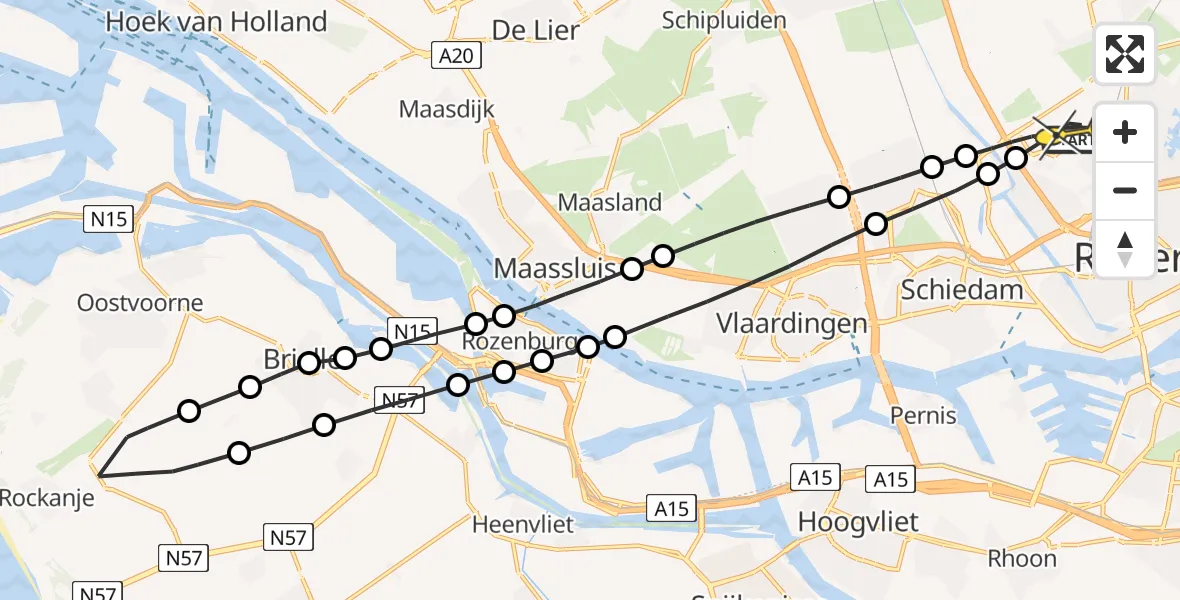 Routekaart van de vlucht: Lifeliner 2 naar Rotterdam The Hague Airport, Delftweg