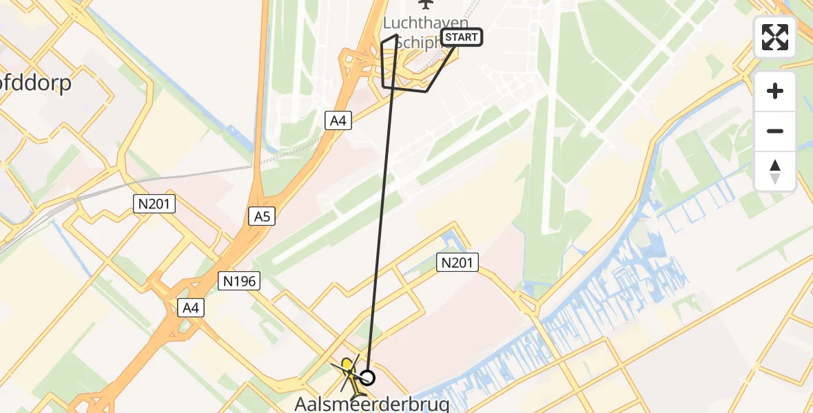 Routekaart van de vlucht: Politiehelikopter naar Rozenburg, Evert van de Beekstraat