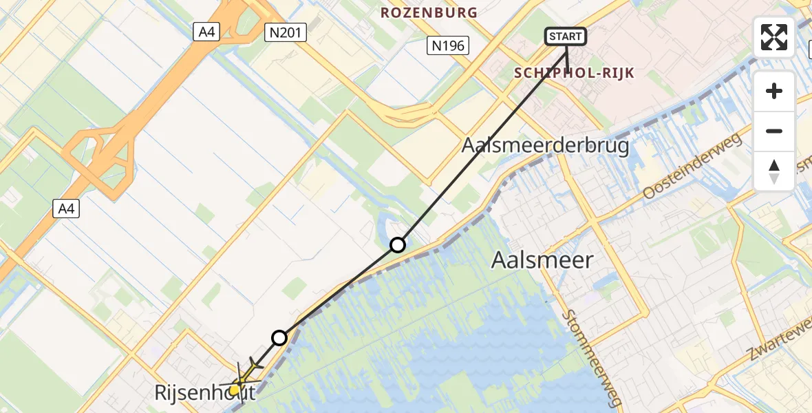 Routekaart van de vlucht: Politieheli naar Rijsenhout, Aalsmeerderdijk