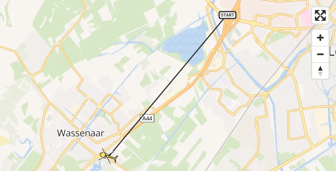 Routekaart van de vlucht: Politiehelikopter naar Wassenaar, Papeweg
