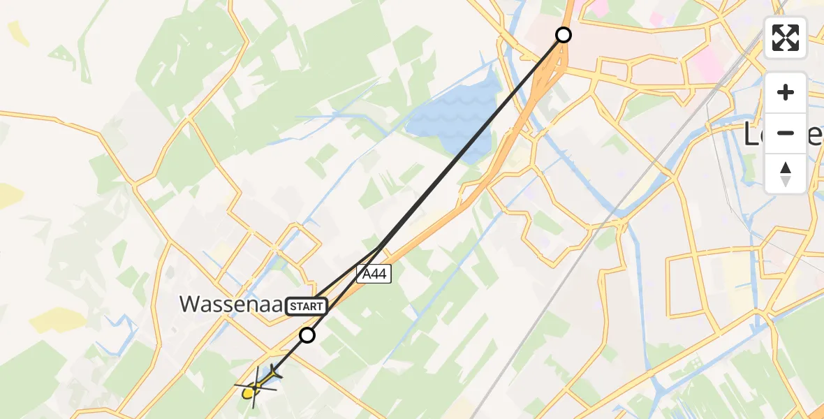 Routekaart van de vlucht: Politieheli naar Wassenaar, Deijlerweg