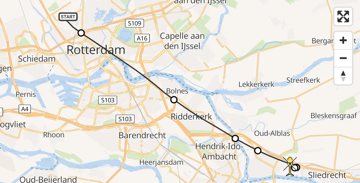 Routekaart van de vlucht: Lifeliner 2 naar Papendrecht, Isaac Beeckmanhof