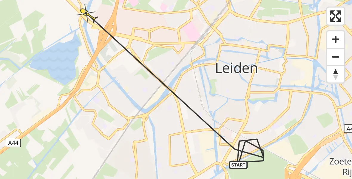 Routekaart van de vlucht: Politiehelikopter naar Oegstgeest, Oude Rhijnhofweg