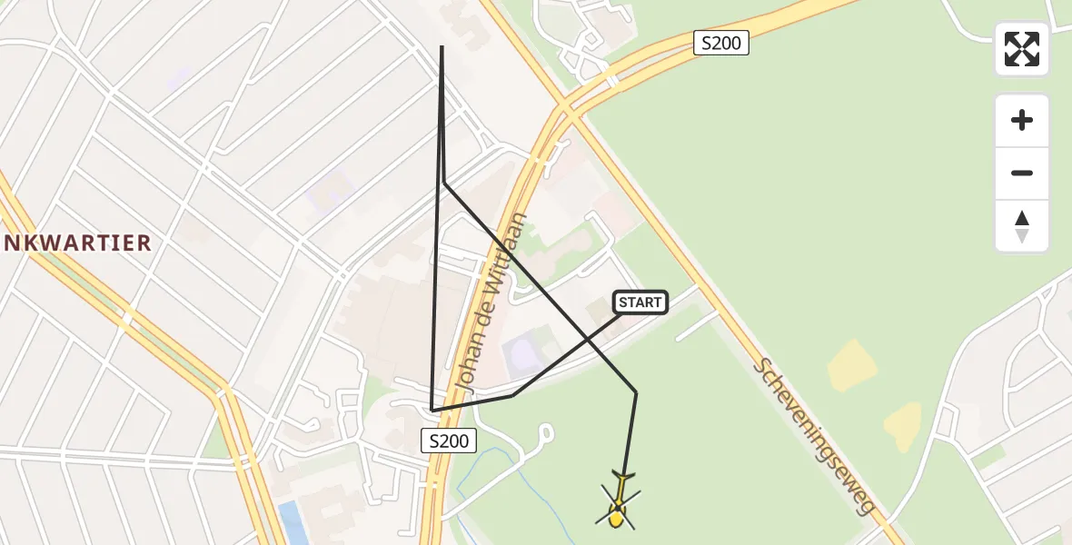 Routekaart van de vlucht: Politieheli naar Den Haag, Landgoed Sorghvliet