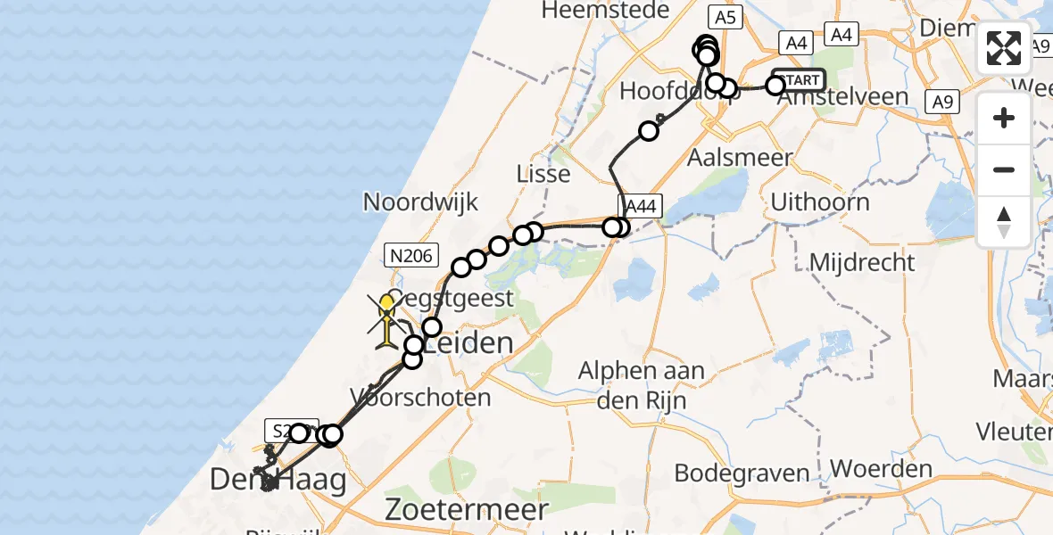 Routekaart van de vlucht: Politiehelikopter naar Valkenburg, Thermiekstraat