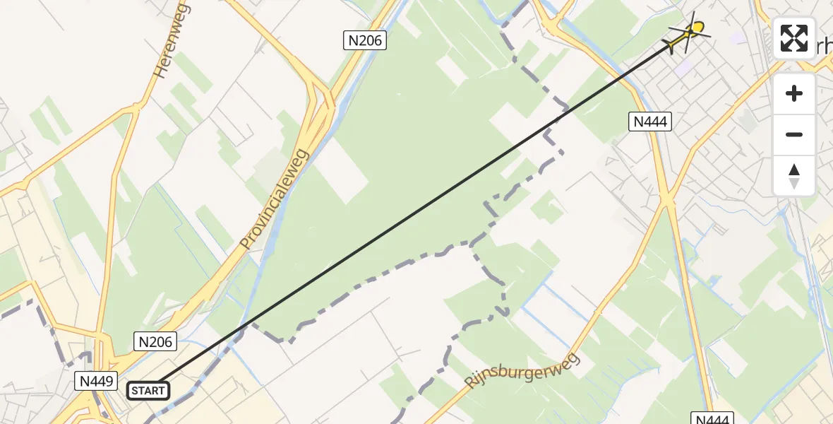 Routekaart van de vlucht: Politiehelikopter naar Voorhout, Pieter de Hooghstraat