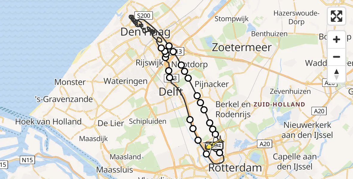 Routekaart van de vlucht: Politieheli naar Rotterdam The Hague Airport, Kastrupbaan